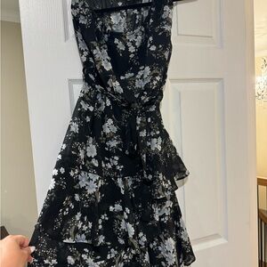 Floral Black and White Ruffle Dress